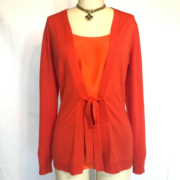 Like New Cashmere Silk red 2 in 1 cardigan Sweater size small SP Lafayette 148 - Picture 3 of 7